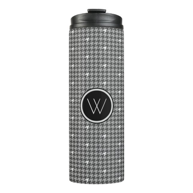 Garrafa Térmica Cinza com Tumbler térmico do Houndstooth de Prata (Frente)
