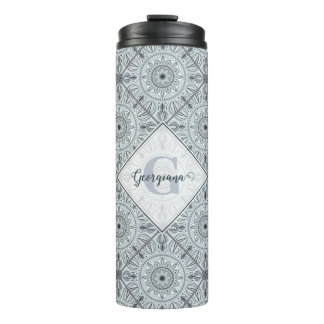 Garrafa Térmica Cinza de Harmonia Floral Personalizada Mandala