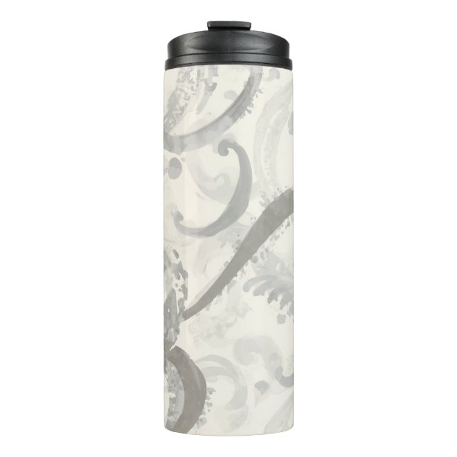 Garrafa Térmica Cinza Neutro e Branco Abstrato (Frente)