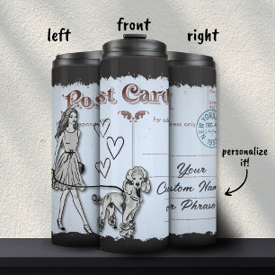 Garrafa Térmica Cinza Vintage Cartão-postal Comprando Amor de Pood