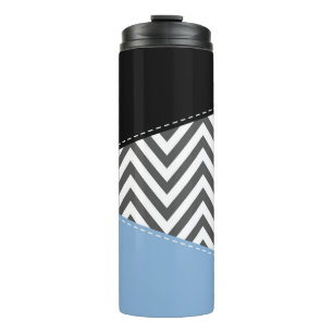 Garrafa Térmica Cinza Zigzag, Cinza Chevron, Zigzag Patterno, Azul