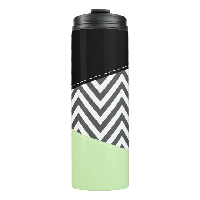 Garrafa Térmica Cinza Zigzag, Cinza Chevron, Zigzag Patterno, Casa (Frente)