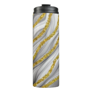 GARRAFA TÉRMICA CINZAS E PADRÕES DE ONDA DE AGATE DOURADOS