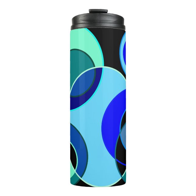 Garrafa Térmica Círculos de interseção azuis e verdes design (Frente)