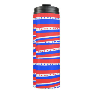 Garrafa Térmica Círculos Listras Vermelho Branco Azul Chili