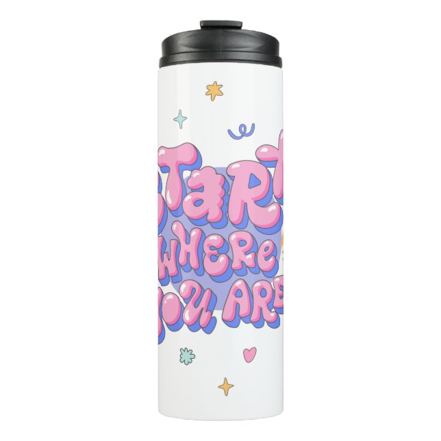 Garrafa Térmica Citação Colorida com Letras em Balão (Frente)