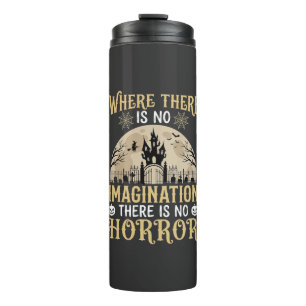 Garrafa Térmica Citação de Terror de Halloween Castelo Assombrado 