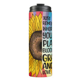 Garrafa Térmica Citação Inspirativa e girassol desenhado à mão