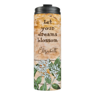 Garrafa Térmica Citação Rustic Brown Green And White Flowers