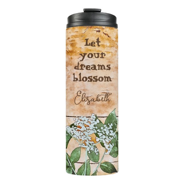 Garrafa Térmica Citação Rustic Brown Green And White Flowers (Frente)