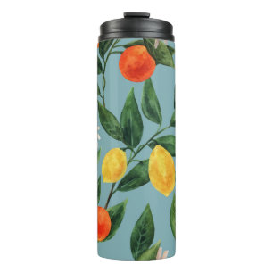 Garrafa Térmica Citrinos: Padrão Ornamental Por Aquarela