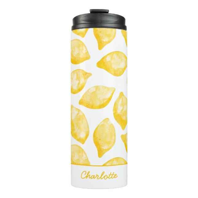 Garrafa Térmica Citrus Personalizados com Padrão de Limão de Aquar (Frente)