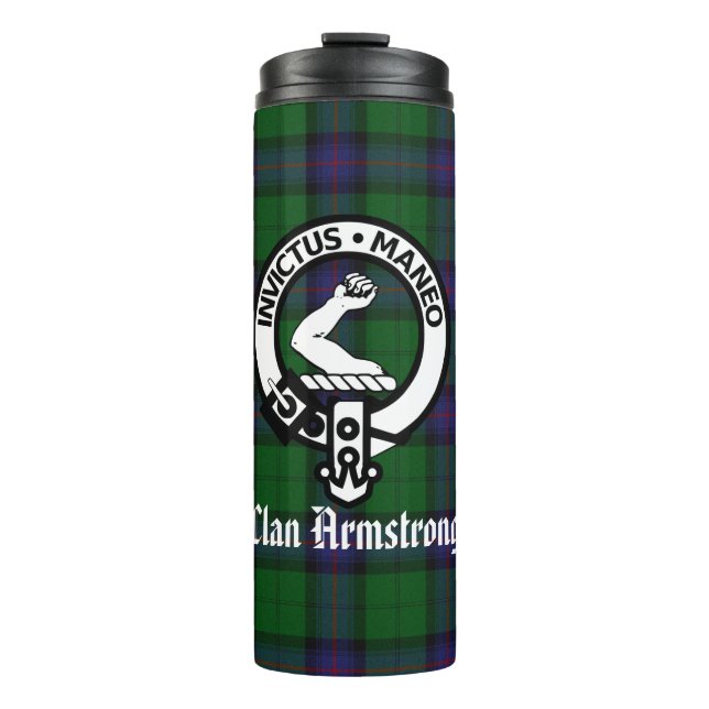 Garrafa Térmica Clan Armstrong Crest Crachá e Tartan (Frente)