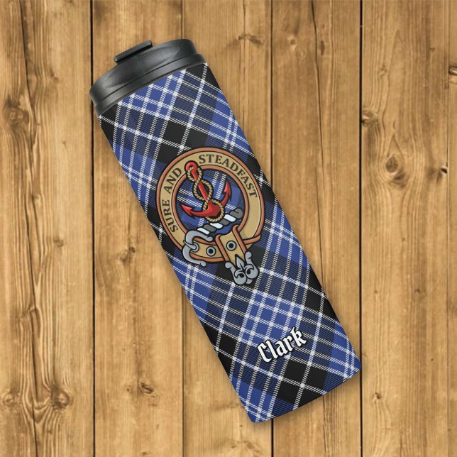 Garrafa Térmica Clan Clark Crest sobre Tartan (Criador carregado)