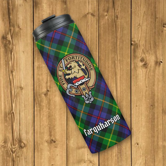 Garrafa Térmica Clan Farquharson Crest sobre Tartan (Criador carregado)