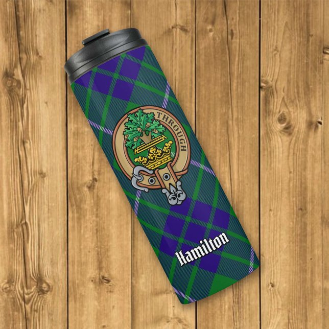 Garrafa Térmica Clan Hamilton Crest sobre caçar Tartan (Criador carregado)