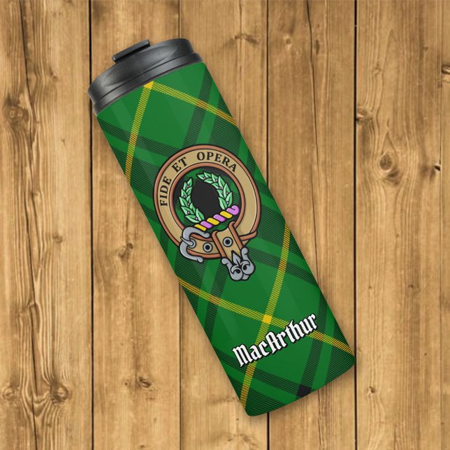 Garrafa Térmica Clan MacArthur Crest sobre Tartan (Criador carregado)