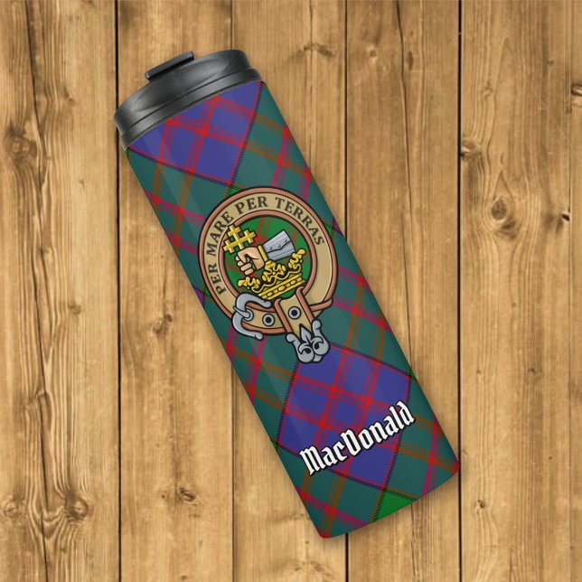 Garrafa Térmica Clan MacDonald Crest sobre Tartan (Criador carregado)