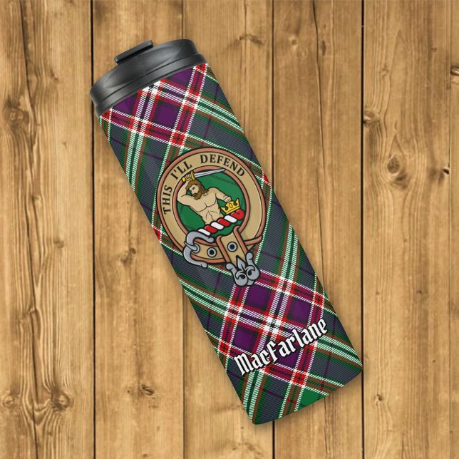 Garrafa Térmica Clan MacFarlane Crest sobre Tartan de caça moderna (Criador carregado)