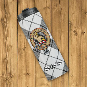 Garrafa Térmica Clan MacFarlane Crest sobre Tartan Preto e Branco