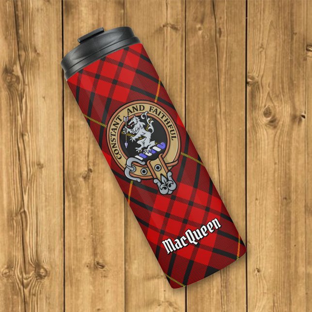 Garrafa Térmica Clan MacQueen Crest sobre Tartan (Criador carregado)
