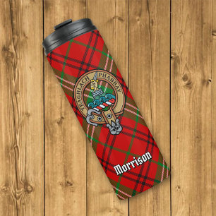 Garrafa Térmica Clan Morrison Crest sobre o Red Tartan