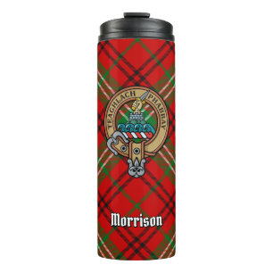 Garrafa Térmica Clan Morrison Crest sobre o Red Tartan
