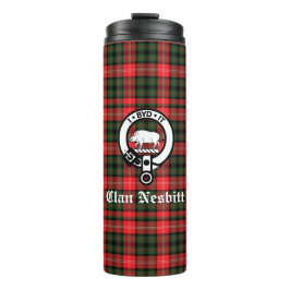 Garrafa Térmica Clan Nesbitt Crest Crachá e Tartan Personalizado