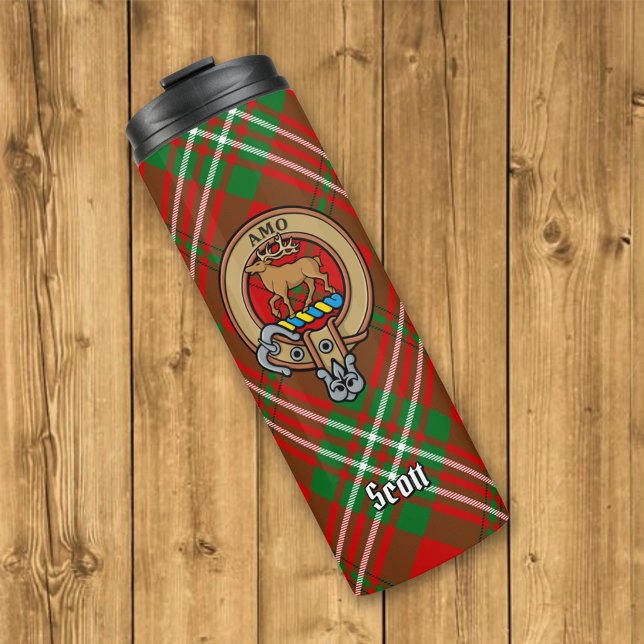 Garrafa Térmica Clan Scott Crest sobre Red Tartan (Criador carregado)