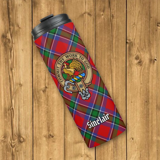 Garrafa Térmica Clan Sinclair Crest sobre o Red Tartan (Criador carregado)