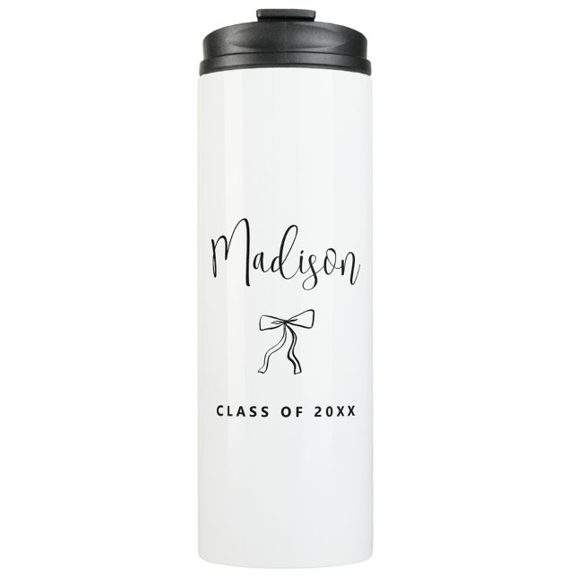 Garrafa Térmica Classe Personalizada Simples de Graduação 2025 (class of 2025 graduation thermal coffee tumbler with name, chic modern simple, college, coquette bow)