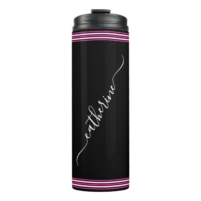 Garrafa Térmica Classic White Cursive Script Name Hot Pink Black (Frente)