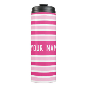 Garrafa Térmica Clássico Chic Cute Preppy Name Pink White Stripes