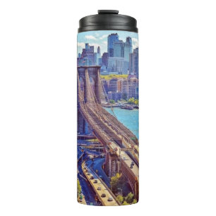 Garrafa Térmica Clássico Panorama da Ponte do Brooklyn na Cidade d