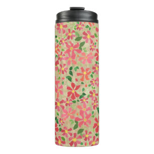 Garrafa Térmica Clematis Pink, Red, Orange Floral Patterno em Taup
