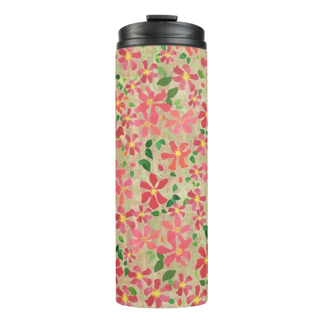 Garrafa Térmica Clematis Pink, Red, Orange Floral Patterno em Taup (Frente)