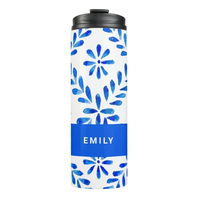 Garrafa Térmica Cobalto Blue e White Mediterranean Custom Name (Frente)