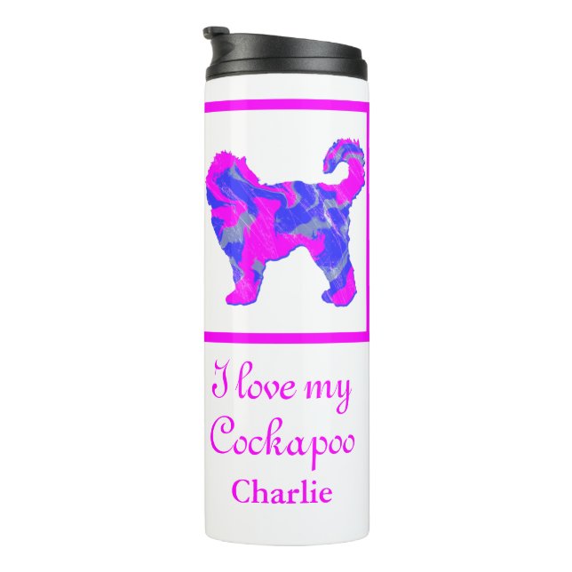 Garrafa Térmica Cockapoo Cachorro Rosa e Azul (Rotação à direita)