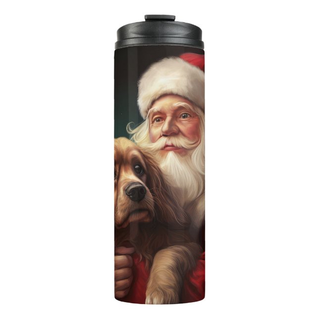 Garrafa Térmica Cocker Spaniel com Papai Noel Natal Festivo (Frente)