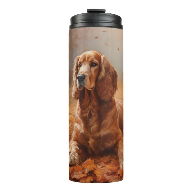 Garrafa Térmica Cocker Spaniel no Outono Folhas Caídas Inspiram (Frente)
