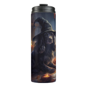 Garrafa Térmica Cocker Spaniel Pumpkins Halloween Assustado