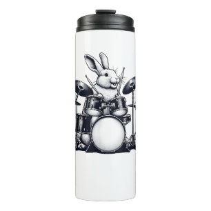 Garrafa Térmica Coelhinho Cachorro Jogando Drum Rabbits Drummer Mu