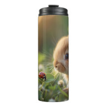 Coelho bonito e uma joaninha no campo verde