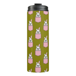 Garrafa Térmica Coelho Branco no Padrão de Bolso Rosa