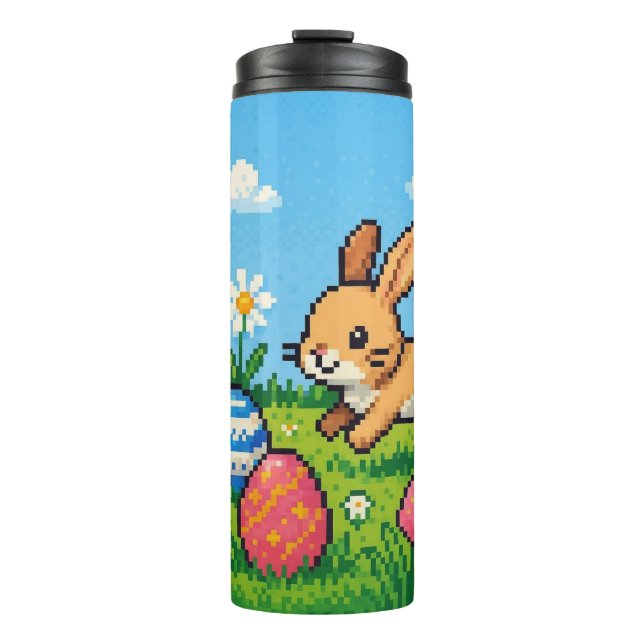 Garrafa Térmica coelho/coelhinho de Páscoa fofo de 8 bits (Frente)