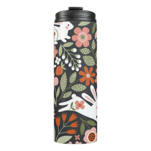 Garrafa Térmica Coelhos brancos bonitos, padrão de colheita floral