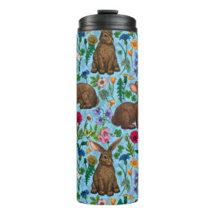 Garrafa Térmica Coelhos e flores silvestres