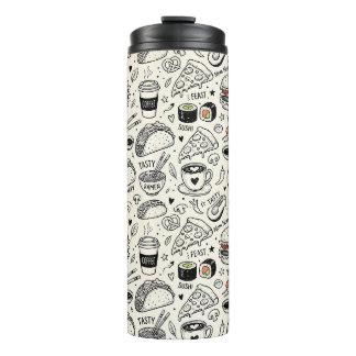Garrafa Térmica Coffee & Café Doodle Pattern –Cute Hand Drawn Food