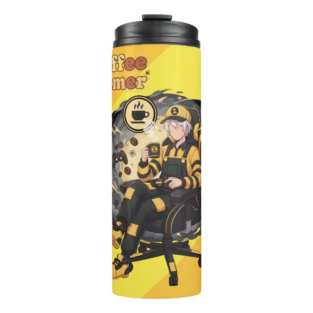 Garrafa Térmica Coffee Gamer Anime Boy Yellow Aesthetic Art (Frente)