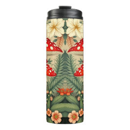 Garrafa Térmica Cogumelos Agáricos Vibrantes e Elementos Botânicos